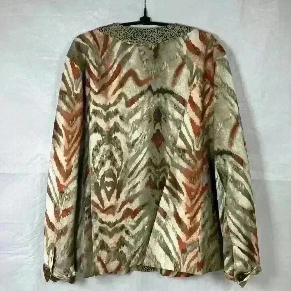 Chicos Women’s Jacket Size 3 XLRN# 79984. Blazer Animal Print Fall Tiger Brown - Picture 10 of 12